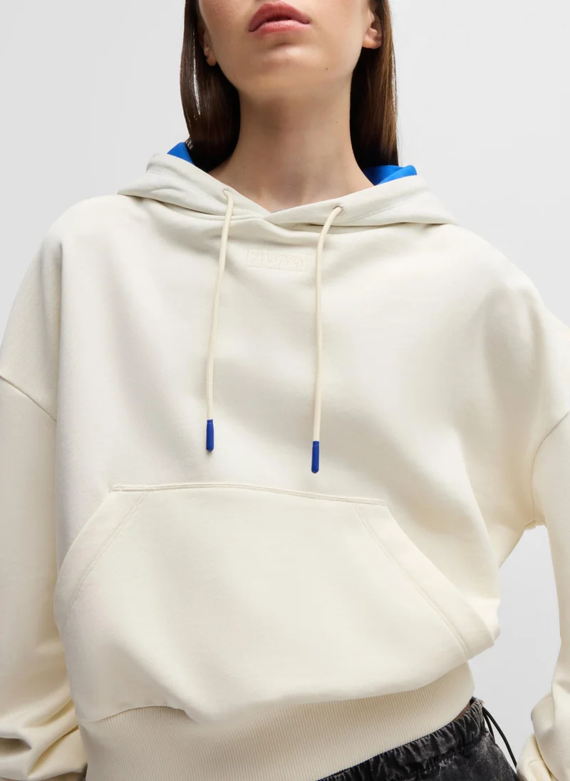 هوجو Cropped hoodie in cotton terry with blue-lined hood