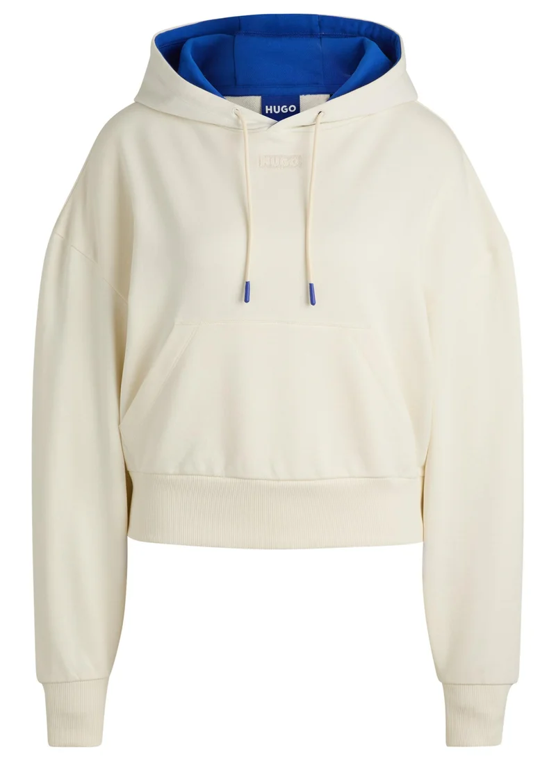 هوجو Cropped hoodie in cotton terry with blue-lined hood