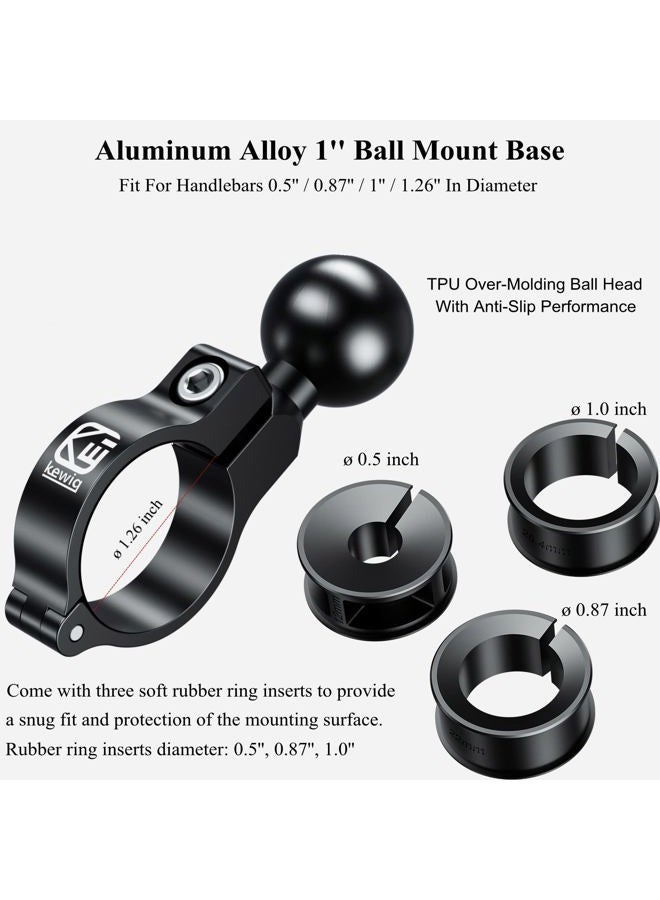 BRCOVAN Bar Clamp Mount with 1'' TPU Ball Compatible with RAM Mounts B Size Double Socket Arm, Fit Bike & Motorcycle Handlebar Diameter 0.5'' / 0.87'' / 1'' / 1.26'' Aluminum Material, CNC Processing - Image 2