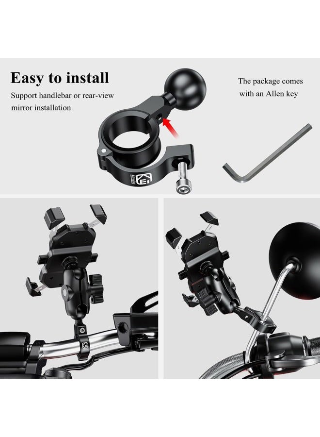 BRCOVAN Bar Clamp Mount with 1'' TPU Ball Compatible with RAM Mounts B Size Double Socket Arm, Fit Bike & Motorcycle Handlebar Diameter 0.5'' / 0.87'' / 1'' / 1.26'' Aluminum Material, CNC Processing - Image 5