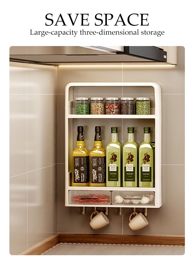 DUNISO Kitchen Wall Cabinet Multi Functional Kitchen Storage Rack with Hooks and Towel Rack Wall Mounted Bathroom Cabinet 2 Tier storage Cabinet 3 in 1 Hanging Heavy-Duty Pantry Storage Shelf for Kitchen and Bathroom  - Image 3