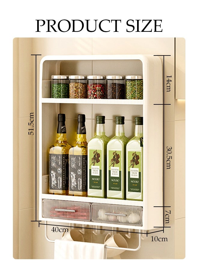 DUNISO Kitchen Wall Cabinet Multi Functional Kitchen Storage Rack with Hooks and Towel Rack Wall Mounted Bathroom Cabinet 2 Tier storage Cabinet 3 in 1 Hanging Heavy-Duty Pantry Storage Shelf for Kitchen and Bathroom  - Image 4