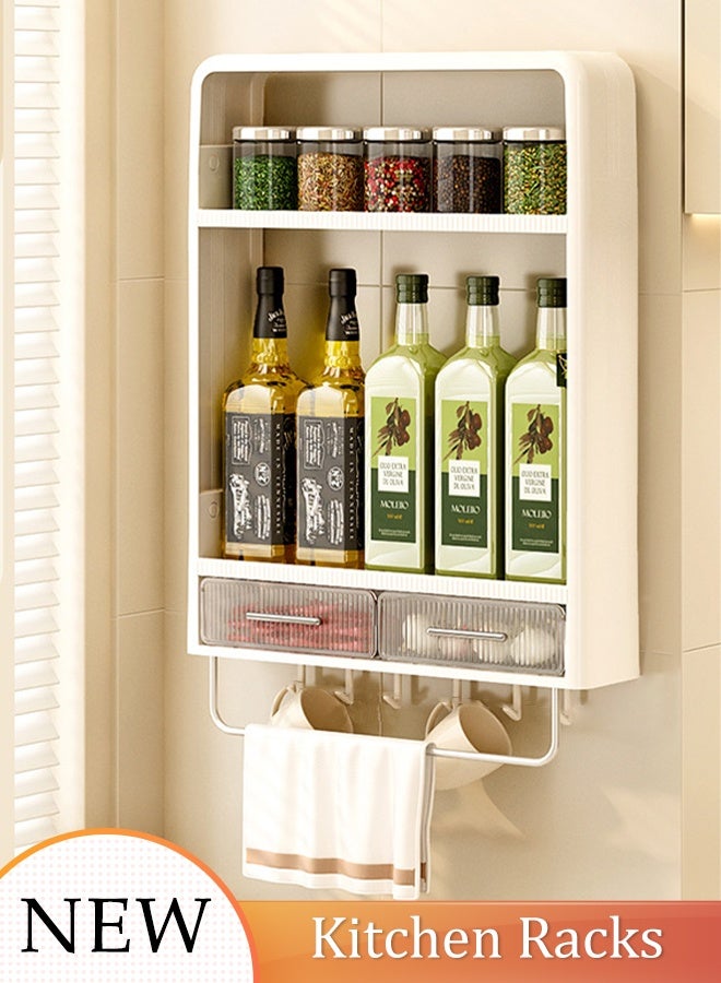 DUNISO Kitchen Wall Cabinet Multi Functional Kitchen Storage Rack with Hooks and Towel Rack Wall Mounted Bathroom Cabinet 2 Tier storage Cabinet 3 in 1 Hanging Heavy-Duty Pantry Storage Shelf for Kitchen and Bathroom  - Image 1