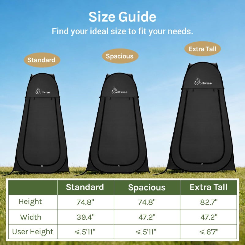 Wolfwise Pop Up Shower Tent, Portable Instant Changing Tent with Ventilation Window & Carry Bag, Privacy Bathroom Toilet for Beach, Camping & Outdoor, Width 40 ", Height 75 ", Black - Image 2