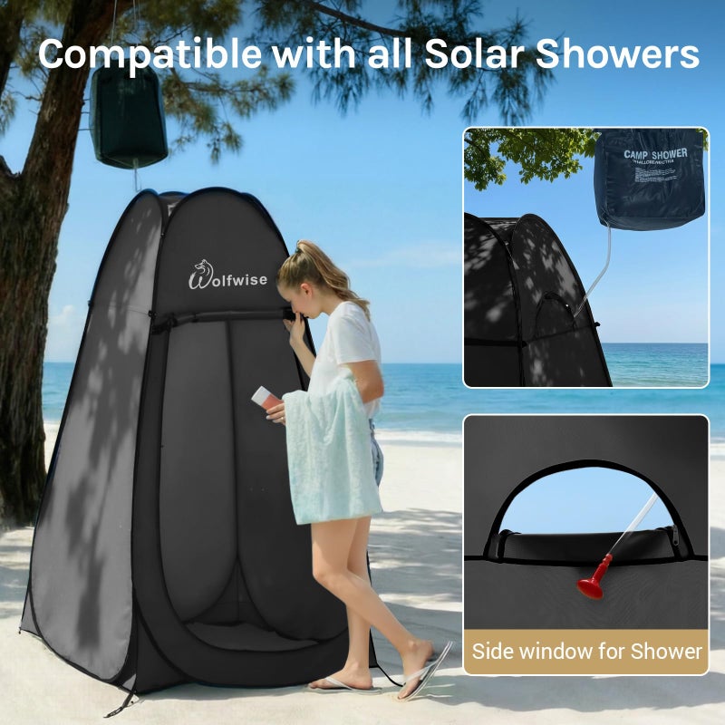 Wolfwise Pop Up Shower Tent, Portable Instant Changing Tent with Ventilation Window & Carry Bag, Privacy Bathroom Toilet for Beach, Camping & Outdoor, Width 40 ", Height 75 ", Black - Image 4