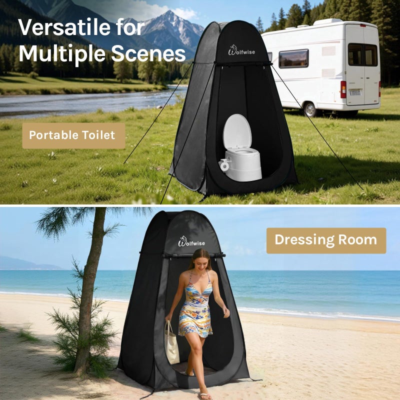 Wolfwise Pop Up Shower Tent, Portable Instant Changing Tent with Ventilation Window & Carry Bag, Privacy Bathroom Toilet for Beach, Camping & Outdoor, Width 40 ", Height 75 ", Black - Image 5