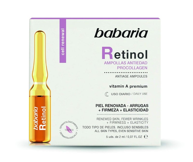 Babaria  Retinol Ampollas Antiedad Procollagen Piel Renovada Firme y Elstica con Vitamin A Premium Apto para Todo Tipo de Pieles Incluso Sensibles  5 Uds de 2 ml