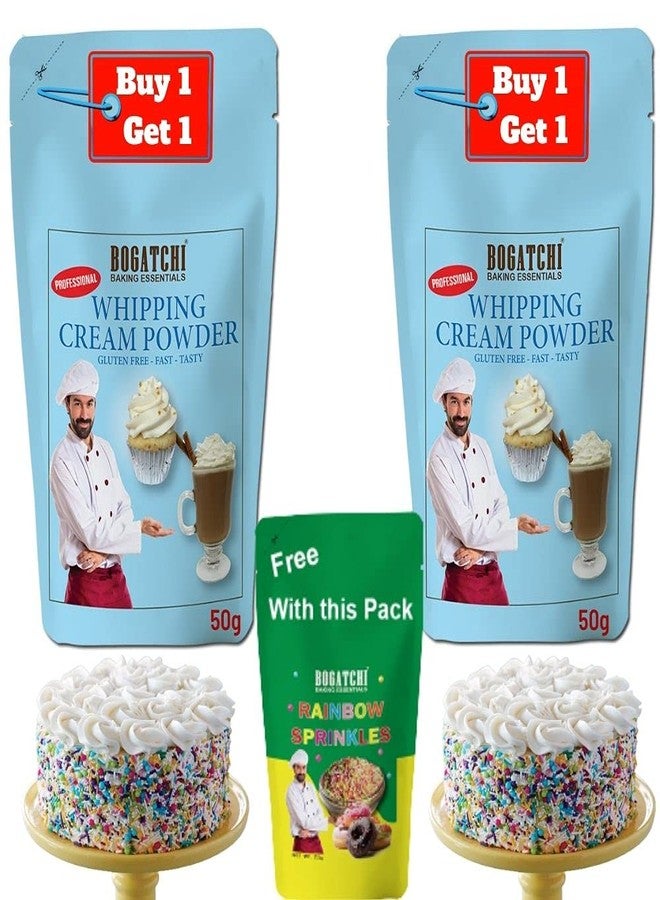 BOGATCHI Whipped Cream Powder for Cake | Premium | 50g + 50g Free | Extra Pack with Rainbow Sprinkler 25g - Image 3