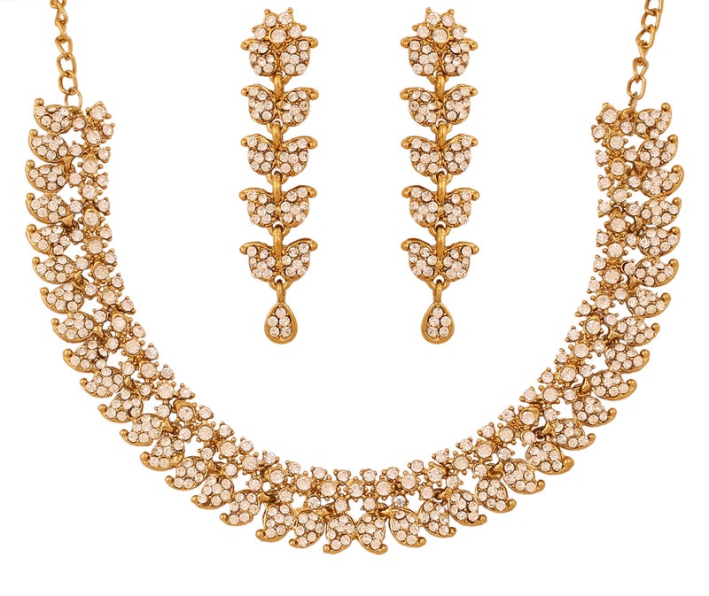 Touchstone Indian wedding jewelry set gold traditional necklaces for women statement rhinestone sets hollywood glamour style crystal stone bridal costume golden necklace - Image 1