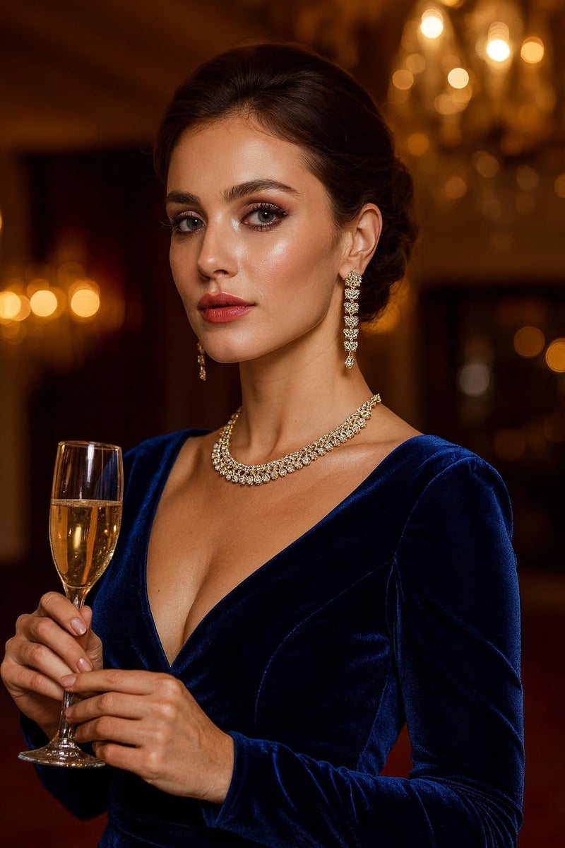 Touchstone Indian wedding jewelry set gold traditional necklaces for women statement rhinestone sets hollywood glamour style crystal stone bridal costume golden necklace - Image 2