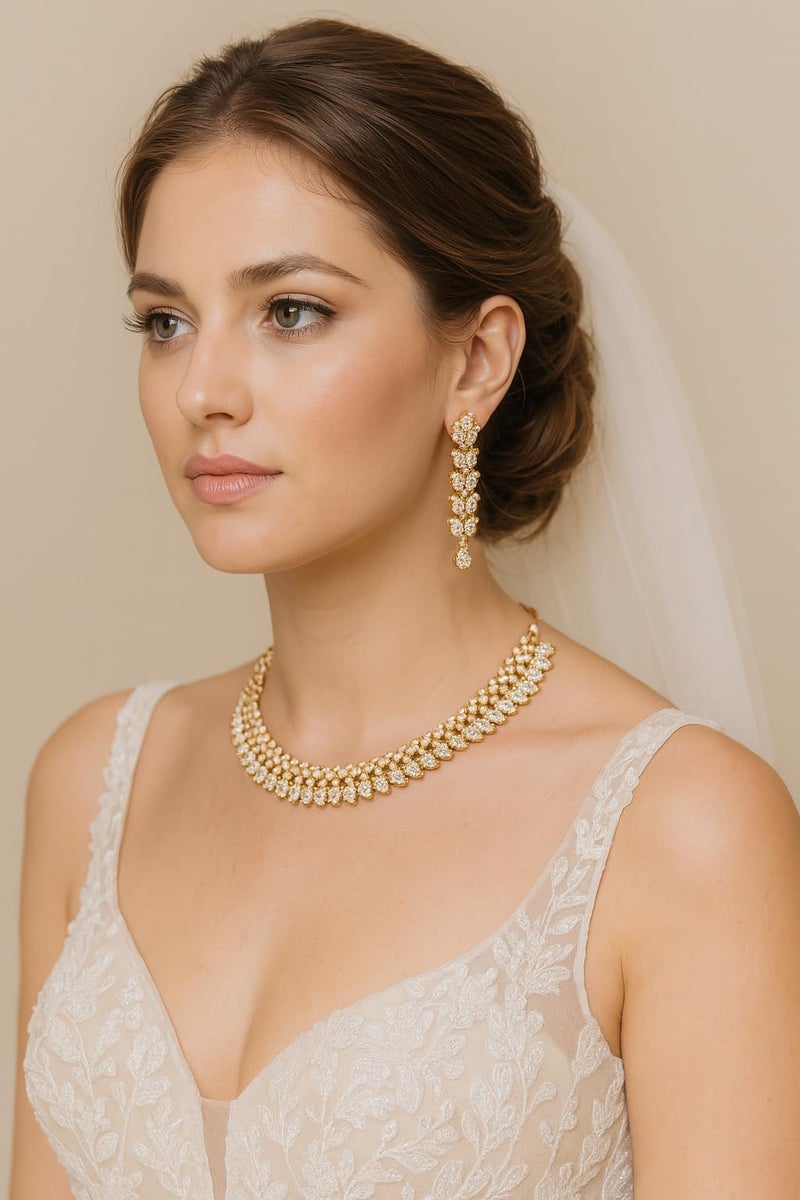 Touchstone Indian wedding jewelry set gold traditional necklaces for women statement rhinestone sets hollywood glamour style crystal stone bridal costume golden necklace - Image 4