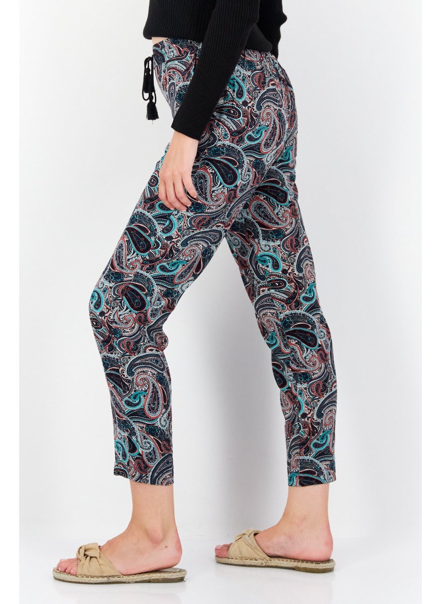 Zero Women Regular Fit Paisley Pattern Trouser, Green Combo  - Image 3