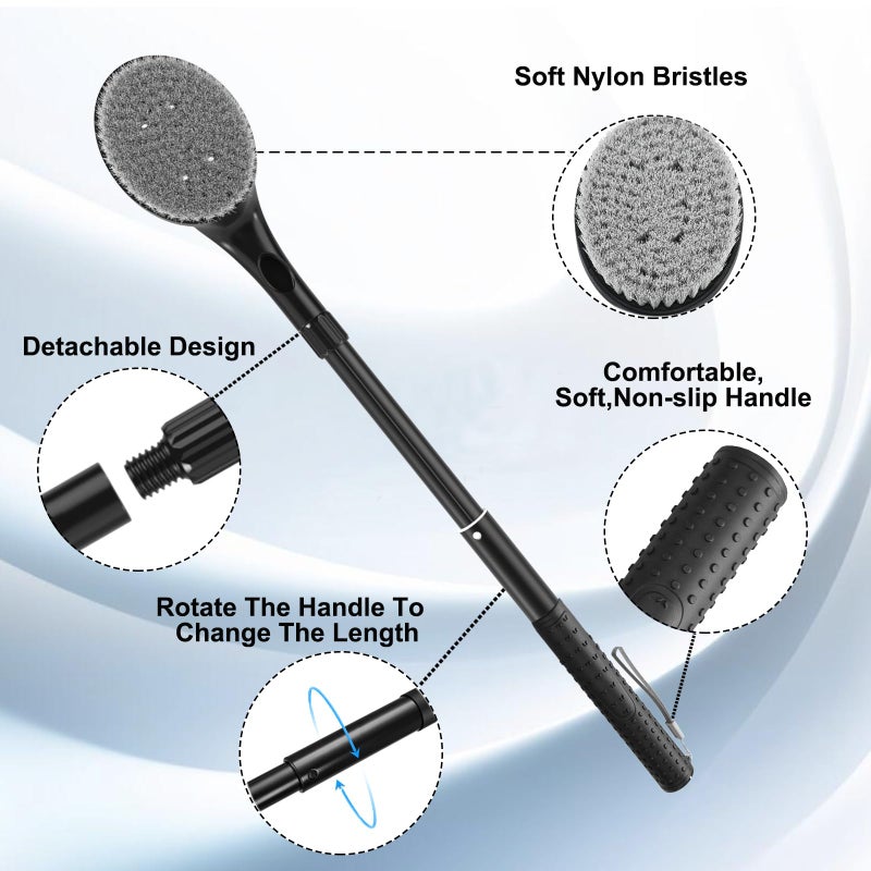 Gobiteli Back Scrubber for Shower,25" Long Handle Shower Brush for Body Exfoliator and Deep Clean,Back Brush for Shower for Men,Women and Elderly - Image 2