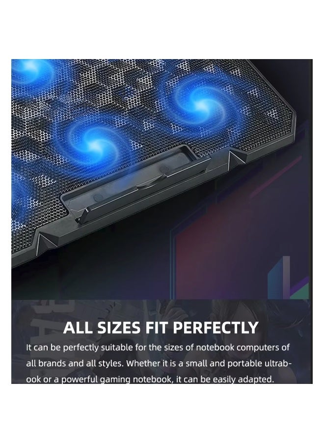 جيرتك لوحة تبريد لأجهزة الكمبيوتر المحمولة للألعاب KL333 - 6 مراوح LED زرقاء - شعار RGB - منفذان USB للتحكم في السرعة - تدعم حتى 19 بوصة - Image 4