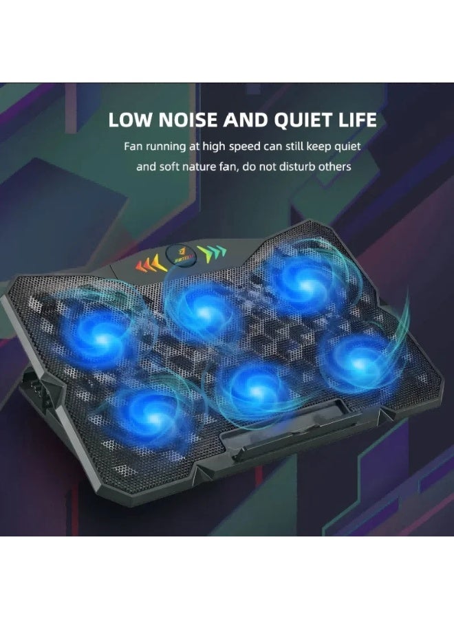 جيرتك لوحة تبريد لأجهزة الكمبيوتر المحمولة للألعاب KL333 - 6 مراوح LED زرقاء - شعار RGB - منفذان USB للتحكم في السرعة - تدعم حتى 19 بوصة - Image 3