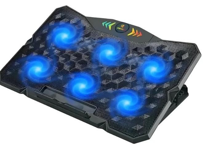 جيرتك لوحة تبريد لأجهزة الكمبيوتر المحمولة للألعاب KL333 - 6 مراوح LED زرقاء - شعار RGB - منفذان USB للتحكم في السرعة - تدعم حتى 19 بوصة - Image 1