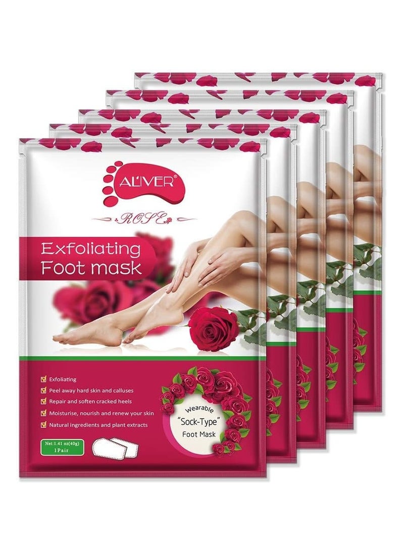ALIVER - 5 Pairs Foot Peel Mask, Exfoliating Callus Peel Booties, Peeling Off Calluses & Dead Skin, Baby Soft Smooth Touch Feet-Men Women (Rose) - Image 1