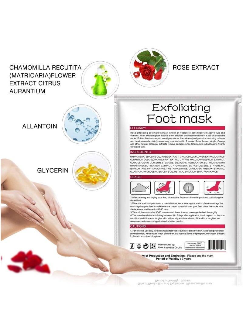 ALIVER - 5 Pairs Foot Peel Mask, Exfoliating Callus Peel Booties, Peeling Off Calluses & Dead Skin, Baby Soft Smooth Touch Feet-Men Women (Rose) - Image 1