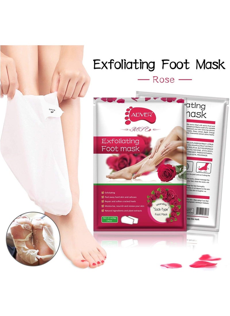 ALIVER - 5 Pairs Foot Peel Mask, Exfoliating Callus Peel Booties, Peeling Off Calluses & Dead Skin, Baby Soft Smooth Touch Feet-Men Women (Rose) - Image 1