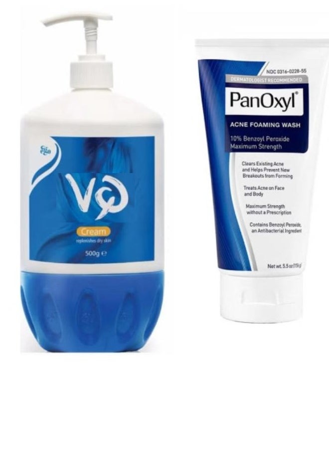 VQ Moisturizing Cream - 500g and Benzoyl Peroxide 10% Acne Foaming Wash 156g 