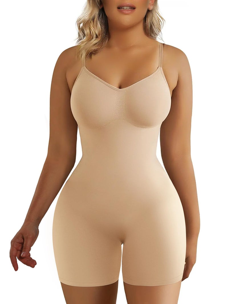 SHAPERX Shapewear for Women Tummy Control Bodysuit Mid Thigh Butt Lifter Body Shaper Shorts,SZ5218-Beige-XXS/XS - Image 1