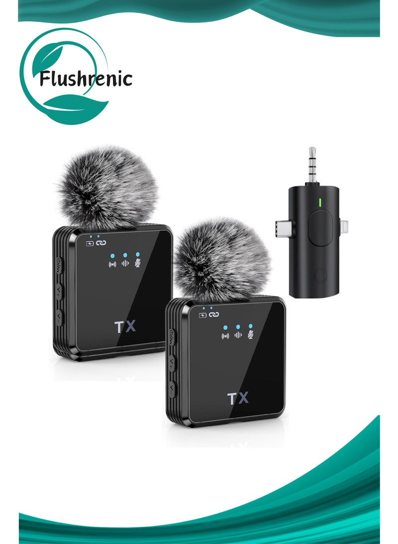 Flushrenic Microphone,Wireless Lavalier Microphone 3 in 1 Mobile Phone Vlog Video Recording Interview Broadcasting for Android, iPhone and Camera - Image 1