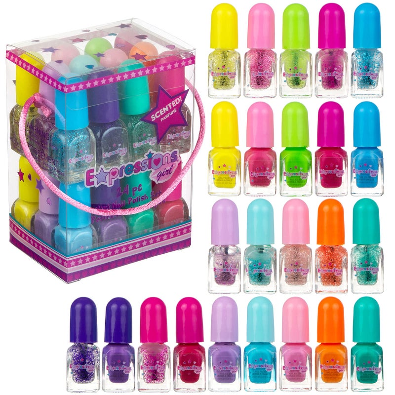 Expressions 24pc Scented Nail Polish Value Pack Shiny Glitter Shades Safe Colors - Image 3