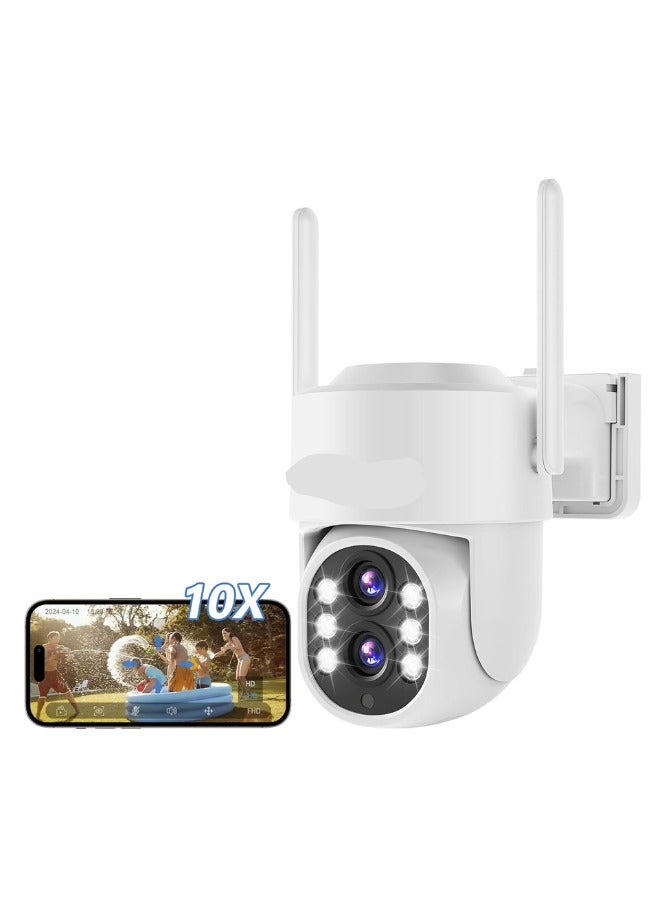 CKK 2MP Dual Lens Camera – Wireless WiFi 2.4/5GHz Outdoor Security Camera, Plug&Play, 10X Zoom, Pan&Tilt 360°, AI Motion Detection, Light Alarm, 24/7 Recording, Works with Alexa