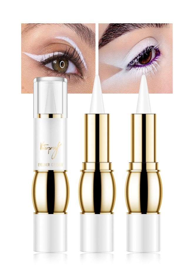 KYDA 2 Pcs White Gel Eyeliner, Smooth Cream Liner, Natural Matte Black Tinted Cream, Crayon Stick, Multiuse for Liner and Eyeshadow - Image 1