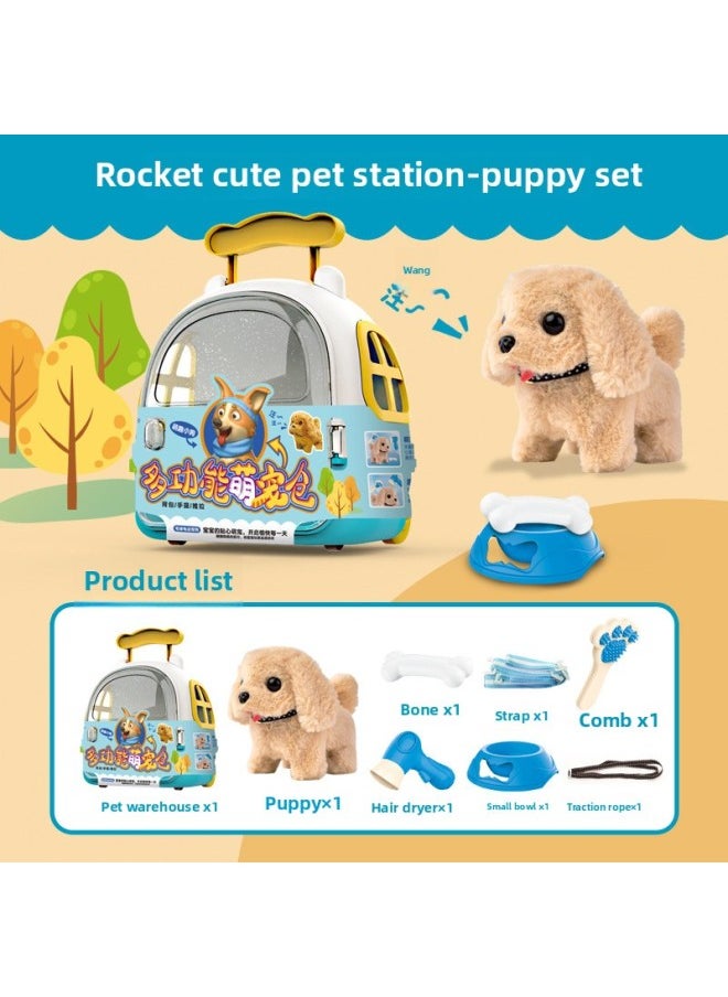 Children's Plush Rabbit Simulation Electric Pet Dog Will Walk Will Call Pet Cat Boys And Girls Gift Toys Wholesale-Color:Multifunctional Cute Pet Warehouse (electric Plush Dog)  - Image 1