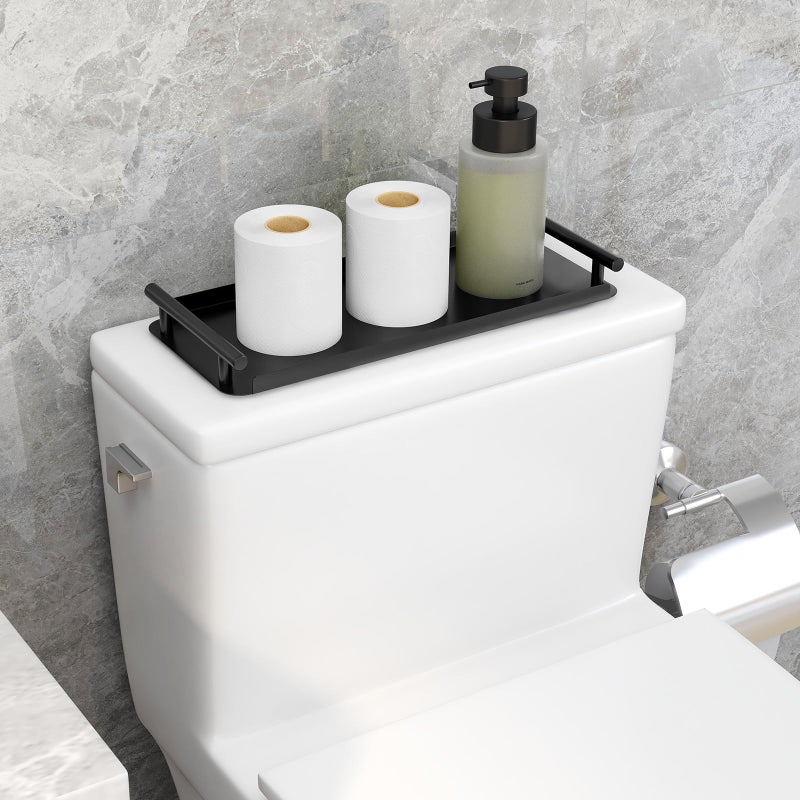 FEILERN Toilet Paper Basket, Stainless Steel Toilet Tank Tray with Handle for Organizing - Toilet Paper Basket Storage for Toilet Tank, Bathroom, Kitchen Counter (Black) - Image 2