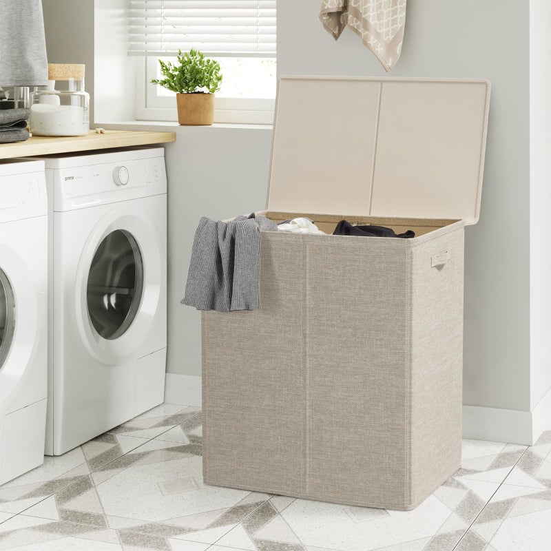 WOWLIVE 154L Double Laundry Hamper with Lid and Removable Laundry Bags, Large Dirty Clothes Hamper 2 section Collapsible Laundry Basket Dorm Room Storage for Bedroom, Bathroom, College,Wheat - Image 3