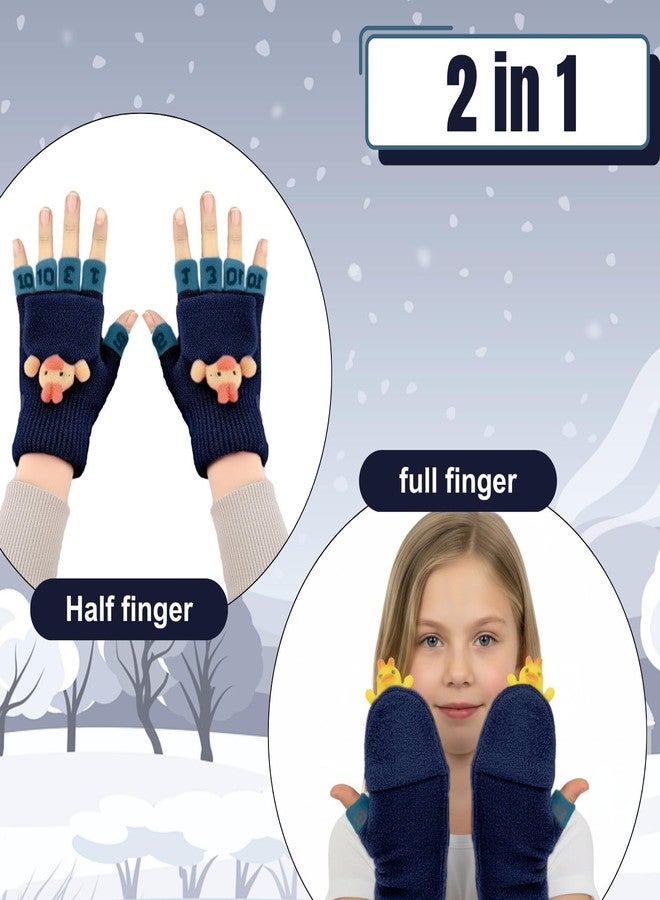 SOLDTRUE 2-in-1 Convertible Baby Wool Gloves | Cute Cartoon Design Full & Half Finger Knitted Winter Gloves for 3-7 Years Kids | Warm, Soft, Windproof & Flexible Christmas Gift (Dark Blue) - Image 3