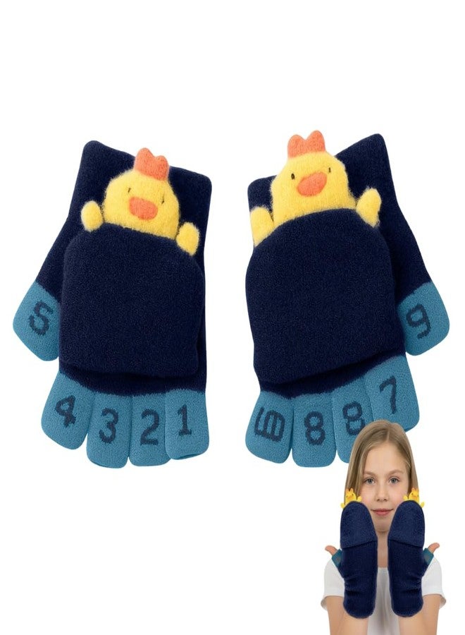 SOLDTRUE 2-in-1 Convertible Baby Wool Gloves | Cute Cartoon Design Full & Half Finger Knitted Winter Gloves for 3-7 Years Kids | Warm, Soft, Windproof & Flexible Christmas Gift (Dark Blue) - Image 1