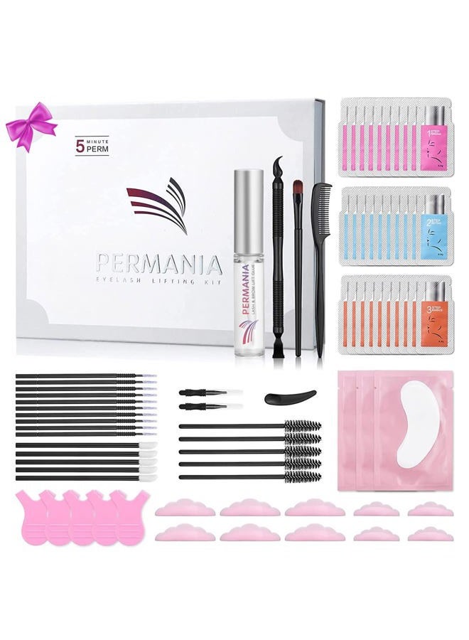 PERMANIA طقم رفع الرموش، طقم تجعيد الرموش، رفع الرموش بسرعة خلال 5 دقائق في المنزل مع غراء قوي، طقم رفع الرموش في أكياس قابلة للتخلص تدوم 6 أسابيع (30 قطعة) - Image 1