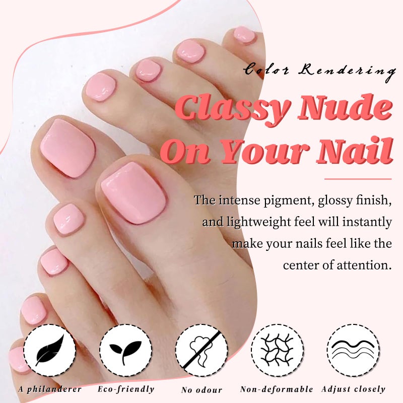 LuckForever 168pc Press on Toenails Women Fake Toe Nails with Adhesive Tabs, Nude Tan Fake Toenails Press on Nail Toe Acrylic Nail Tips Short Square False Toenails Artificial Toe Nails Press on - Image 3