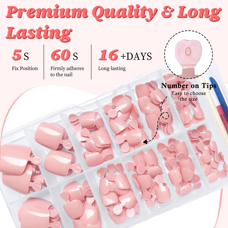LuckForever 168pc Press on Toenails Women Fake Toe Nails with Adhesive Tabs, Nude Tan Fake Toenails Press on Nail Toe Acrylic Nail Tips Short Square False Toenails Artificial Toe Nails Press on - Image 2