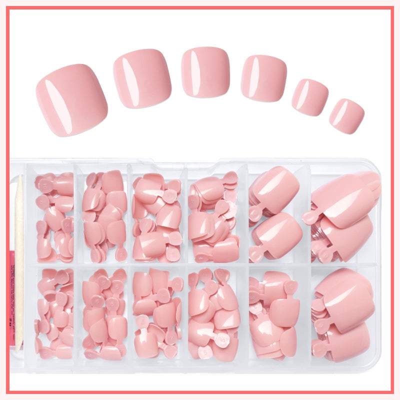 LuckForever 168pc Press on Toenails Women Fake Toe Nails with Adhesive Tabs, Nude Tan Fake Toenails Press on Nail Toe Acrylic Nail Tips Short Square False Toenails Artificial Toe Nails Press on - Image 5