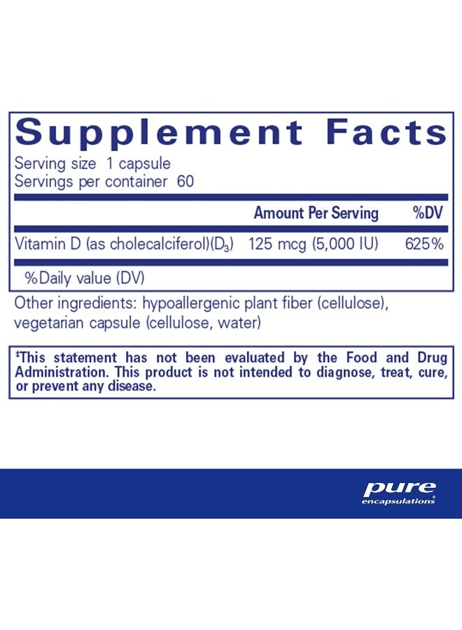Pure Encapsulations كبسولات فيتامين د3 من بيور إنكابسوليشنز (60 قطعة، 125 ميكروغرام، 5000 وحدة دولية) - Image 2