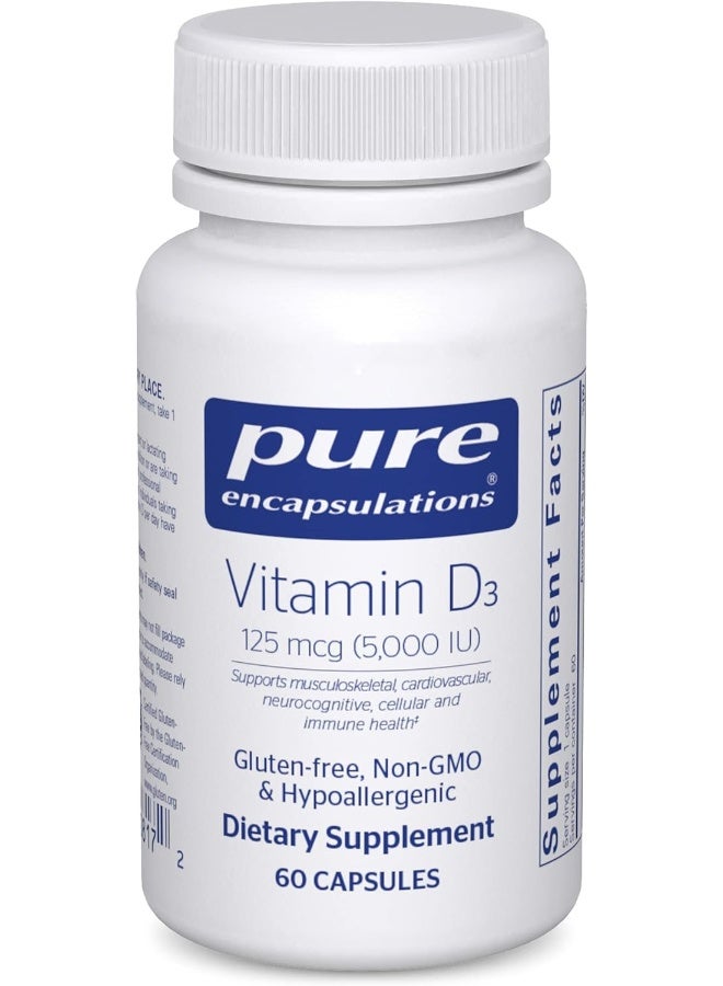 Pure Encapsulations كبسولات فيتامين د3 من بيور إنكابسوليشنز (60 قطعة، 125 ميكروغرام، 5000 وحدة دولية) - Image 1