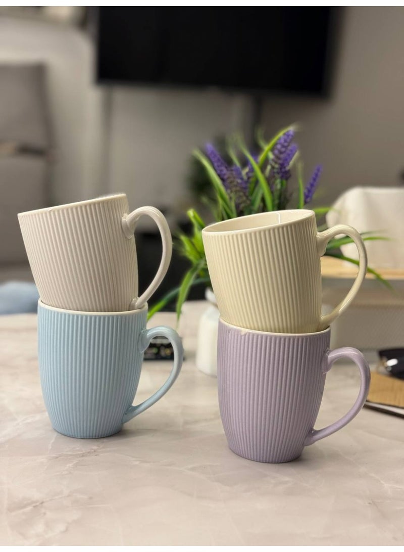 جروب تايجر 4 قطع من مجات القهوة المصنوعة من البورسلين على الطراز الكوري، مج قهوة ساخن لطيف مع لمسة نهائية من المزجج على شكل كمثرى 400 مللى - Image 1