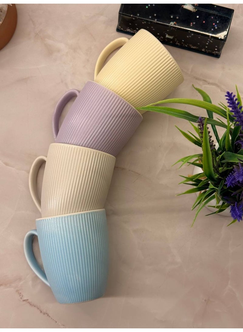 جروب تايجر 4 قطع من مجات القهوة المصنوعة من البورسلين على الطراز الكوري، مج قهوة ساخن لطيف مع لمسة نهائية من المزجج على شكل كمثرى 400 مللى - Image 2