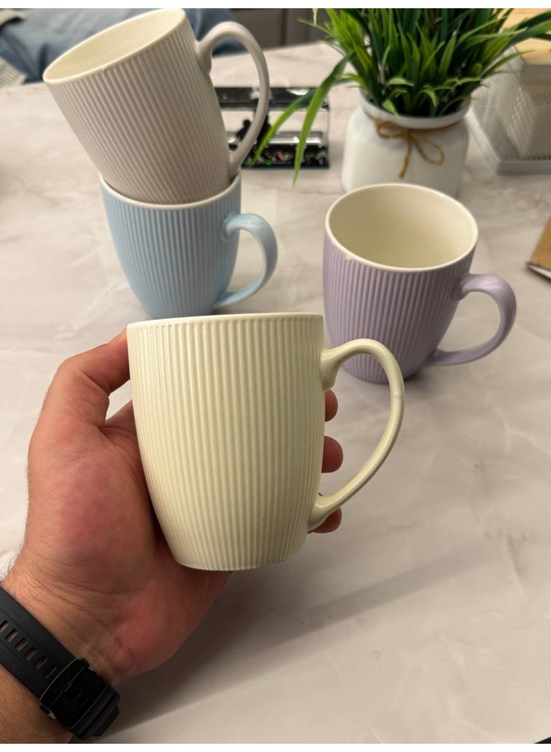 جروب تايجر 4 قطع من مجات القهوة المصنوعة من البورسلين على الطراز الكوري، مج قهوة ساخن لطيف مع لمسة نهائية من المزجج على شكل كمثرى 400 مللى - Image 3