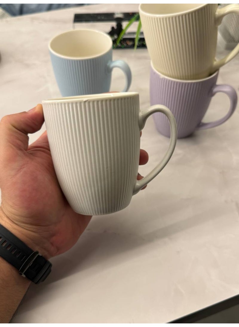 جروب تايجر 4 قطع من مجات القهوة المصنوعة من البورسلين على الطراز الكوري، مج قهوة ساخن لطيف مع لمسة نهائية من المزجج على شكل كمثرى 400 مللى - Image 4