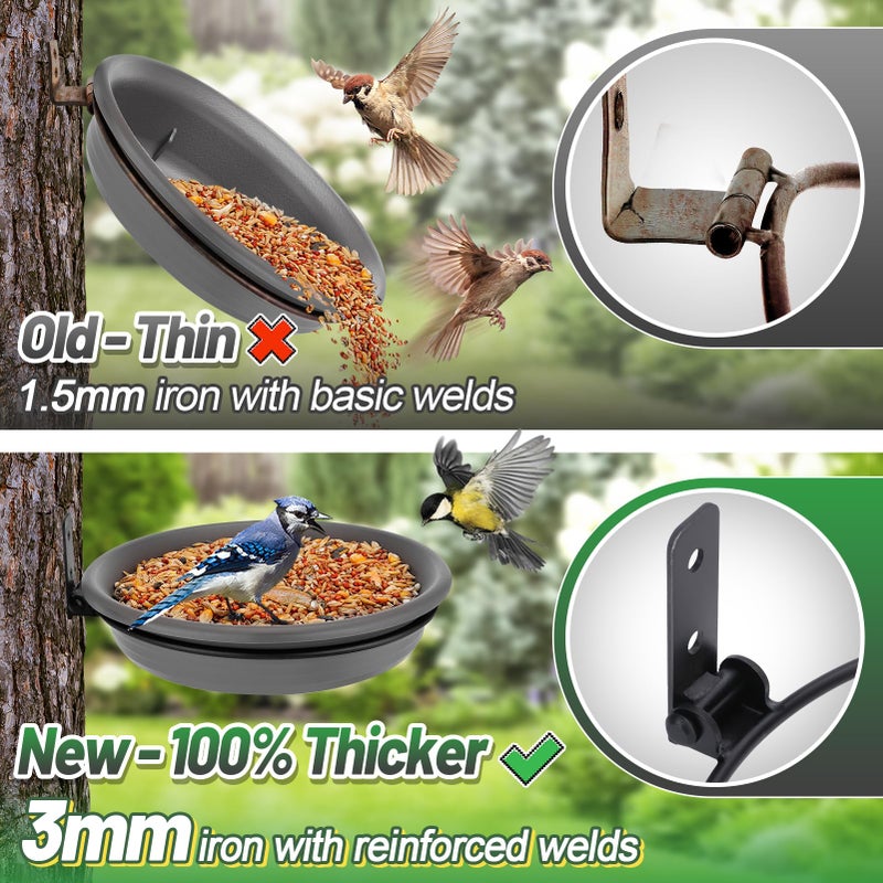 Alphatool Fence Bird Feeders Tray - 2pcs Tree Mounted Wild Bird Bath for Outdoors Place Food Water, Installed on Deck Wall Stakes with Heavy Duty Iron Ring, 8.3'' Dia. (Grey) - Image 3