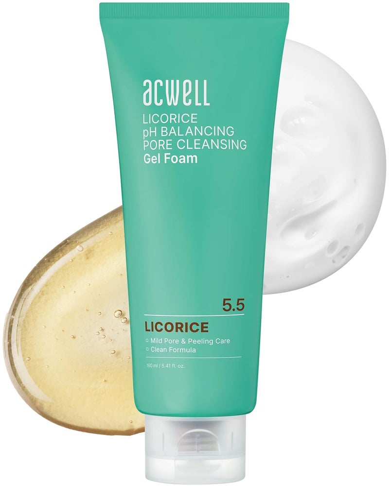 ACWELL Licorice pH Balancing Pore Cleansing Gel Foam  Gentle Hypoallergenic Facial Cleanser for Clear Smooth Skin Deep Pore Cleaning with Licorice Extract LHA for All Skin Types 54 floz