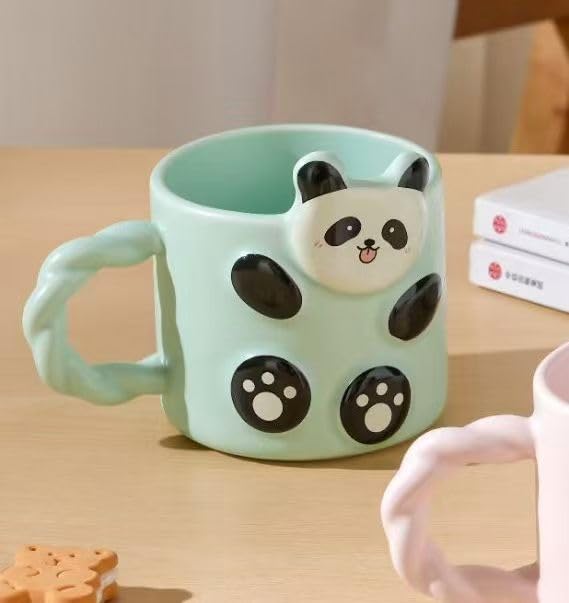 Vasukie Green Panda Coffee Mug,Mugs for Coffee, Rakhi for Brother, Birthday Gift, Ceramic Mug, 3D Panda Coffee Mug (Green Panda Mug) - Image 1