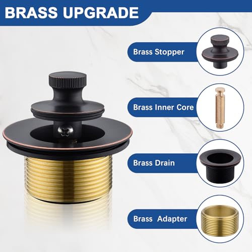 Anpean Brass Bathtub Drain Kit, Lift and Turn Tub Drain Kit with Overflow Faceplate, Oil Rubbed Bronze - Image 4