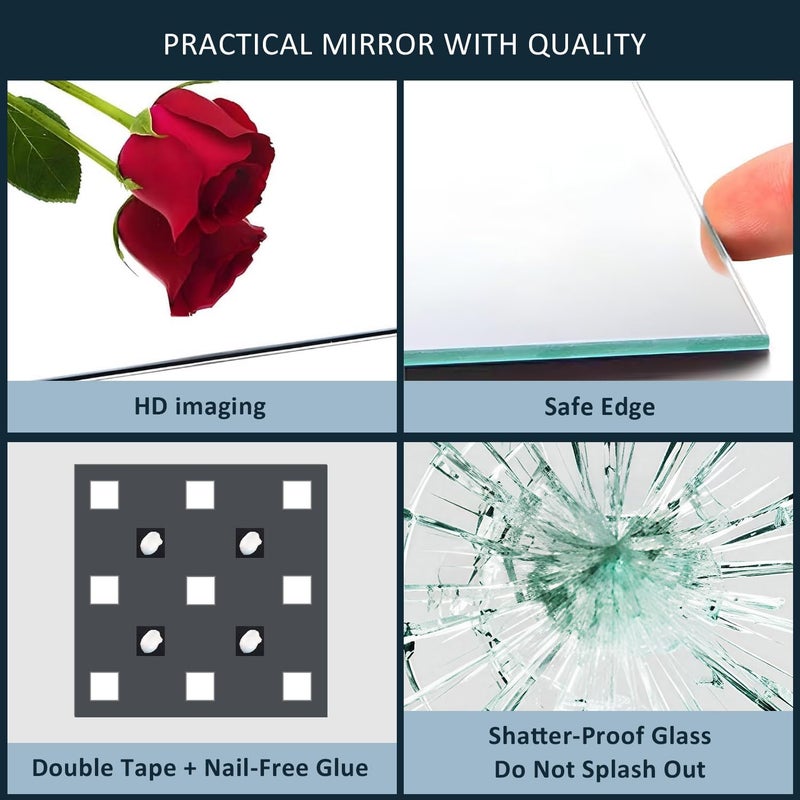 بلاط مرآة كاملة الطول ذاتي اللصق، مرآة زجاج عالي الوضوح 40×40 سم، 3 قطع بدون إطار، مرايا كاملة الجسم DIY كبيرة طويلة تلتصق بالحائط لغرفة النوم والممر وغرفة المعيشة وجدران الحمام تصميم بسيط متعدد - Image 4