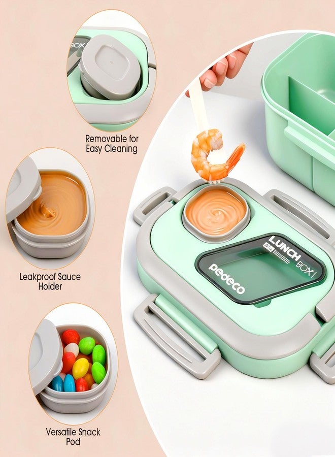PEDECO Bento Box Set with Lunch Bag, Lunch Containers for Women&Men&Kids. Leakproof 3-Compartment and 2-Tier Stackable Container with Portable Sauce Pod, Microwave/Dishwasher Safe, BPA-Free (Green) - Image 2